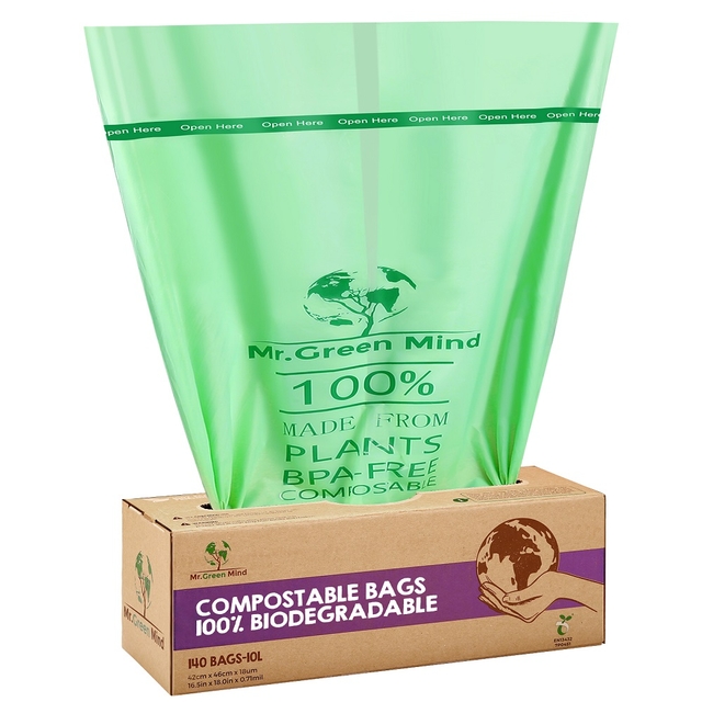 Afvalzak bio Mr.Green Mind 43x46cm 10 liter dispenser 140 stuks afbeelding