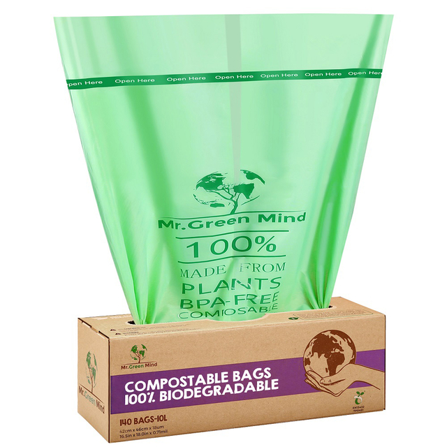 Afvalzak bio Mr.Green Mind 43x46cm 10 liter dispenser 140 stuks afbeelding