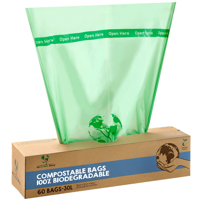 Afvalzak bio Mr.Green Mind 54x72cm 30 liter dispenser 60 stuks afbeelding