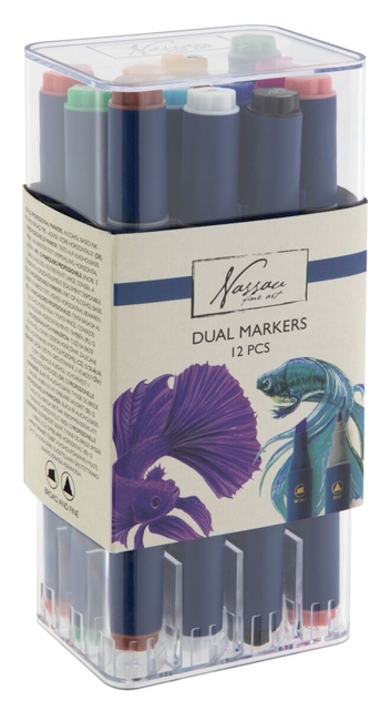 Alcoholmarkers Nassau Arts duopunt set à 12 kleuren afbeelding