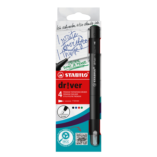 Fineliner STABILO dr!ver fijn assorti 4 stuks afbeelding