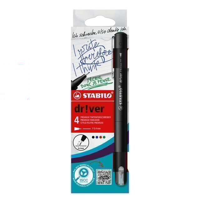 Fineliner STABILO dr!ver fijn assorti 4 stuks afbeelding