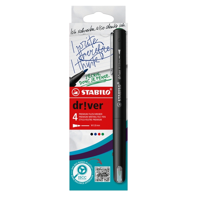 Fineliner STABILO dr!ver medium assorti 4 stuks afbeelding
