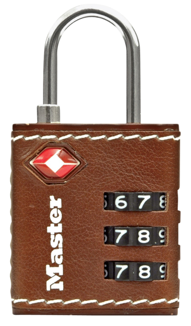 Hangslot Masterlock 3-cijfer combinatie TSA 30mm bruin leer afbeelding