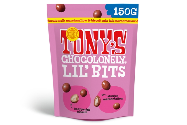Chocolade Tony&apos;s Chocolonely Lil&apos; Bits melk marshmallow & biscuit 150 gram afbeelding