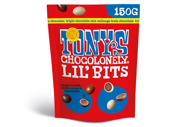 Chocolade Tony&apos;s Chocolonely Lil&apos; Bits triple chocolate 150 gram afbeelding