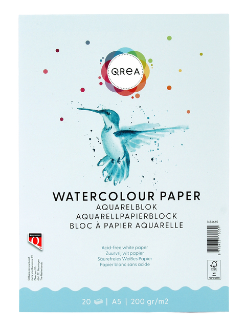 Aquarelblok Qrea A5 20vel 200gr gelijmd afbeelding