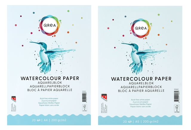 Aquarelblok Qrea A5 20vel 200gr gelijmd — Foto 2 van 2