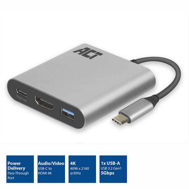 Adapter ACT USB-C multiport voor 1 HDMI monitor — Foto 3 van 3