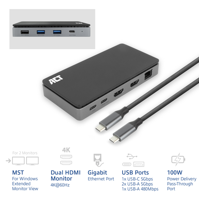 ACT Usb C Dual 4K Monitor MST Docking Station — Foto 3 van 3