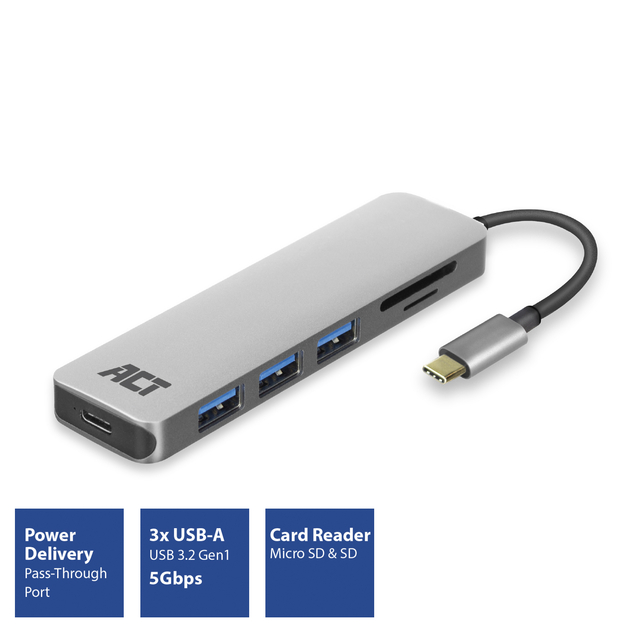 ACT USB-C 4-poorts usb hub met power delivery — Foto 3 van 3