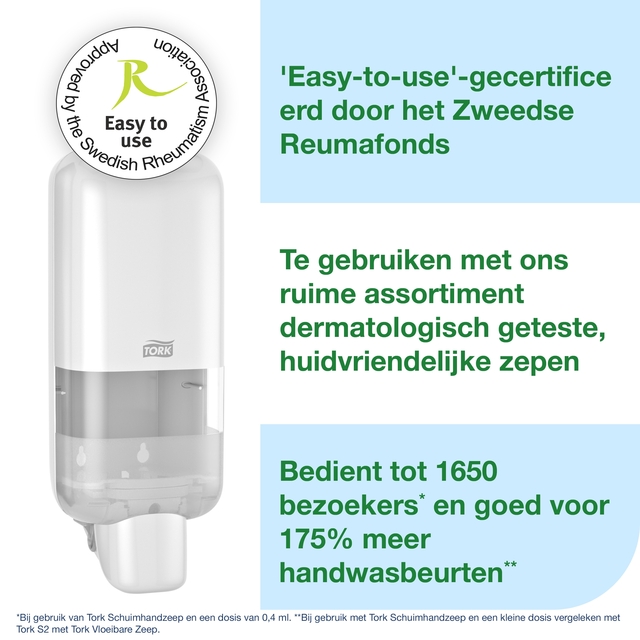 Zeepdispenser Tork S4 Elevation 1000ml wit 564500 — Foto 2 van 2