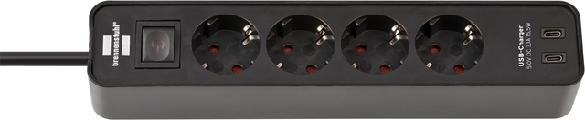 Stekkerdoos Brennenstuhl Ecolor 4vdig incl 2 USB C 1.5m zwart