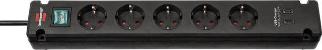Stekkerdoos Brennenstuhl Bremounta 5vdig incl 2 USB C 3 meter zwart afbeelding