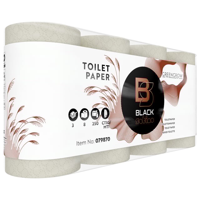 Toiletpapier BlackSatino GreenGrow CT10 3-laags 8x250vel naturel 079870 afbeelding