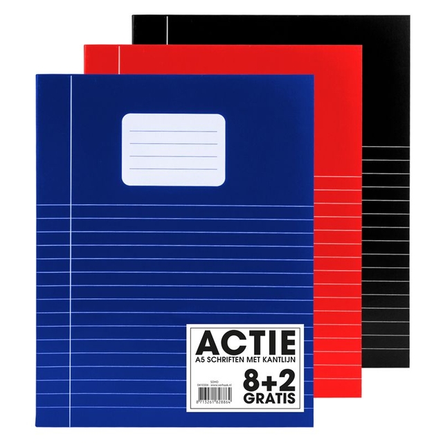 Schrift SOHO Basic A5 lijn 80 pagina&apos;s 70gr assorti 8+2 gratis afbeelding