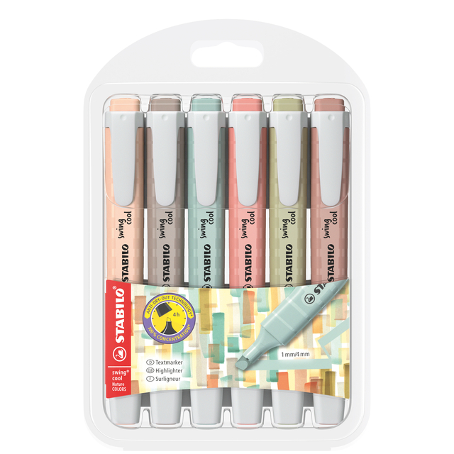 Markeerstift STABILO Swing cool nature colors assorti 6 stuks afbeelding