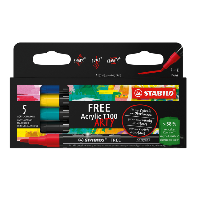 Acrylmarker STABILO Free Acrylic T100 Royal assorti 5 stuks afbeelding