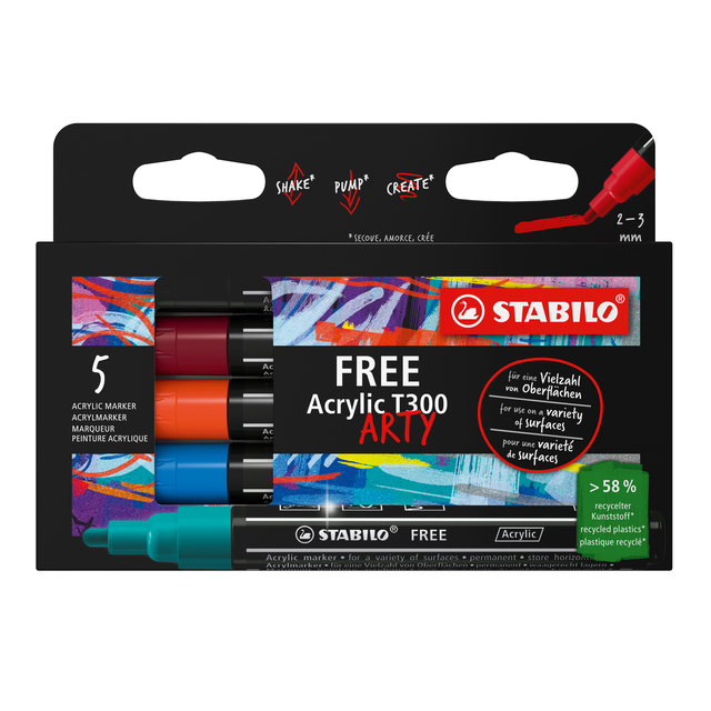 Acrylmarker STABILO Free Acrylic T300 Urban assorti 5 stuks afbeelding