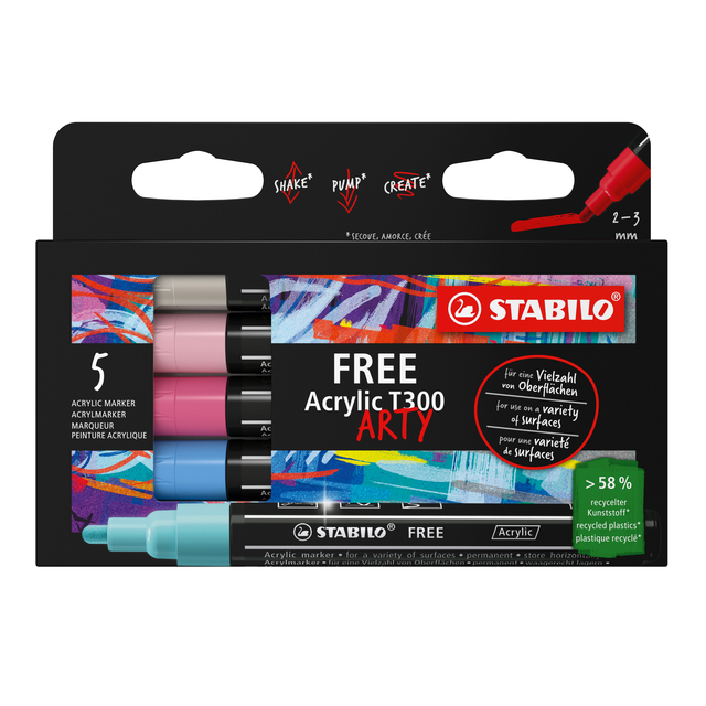 Acrylmarker STABILO Free Acrylic T300 Candy assorti 5 stuks afbeelding