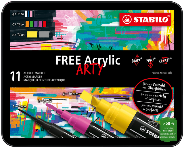 Acrylmarker STABILO Free Acrylic Starter Kit assorti 11 stuks afbeelding