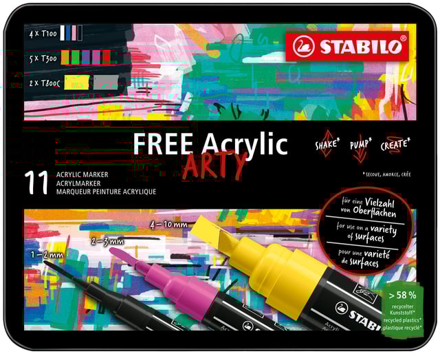 Acrylmarker STABILO Free Acrylic Starter Kit assorti 11 stuks afbeelding