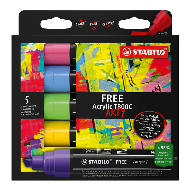 Acrylmarker STABILO Free Acrylic T800C Seaside assorti 5 stuks afbeelding