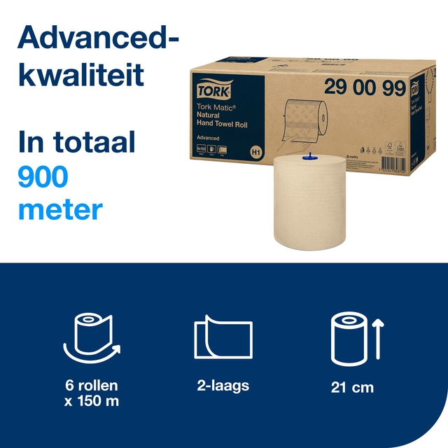 Handdoekrol Tork H1 Matic Advanced 2-laags 150m naturel 290099 — Foto 2 van 2