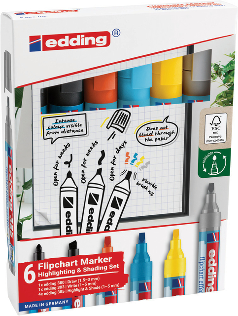 Viltstift edding 385 flipover incl 380 - 383 assorti 6 stuks afbeelding