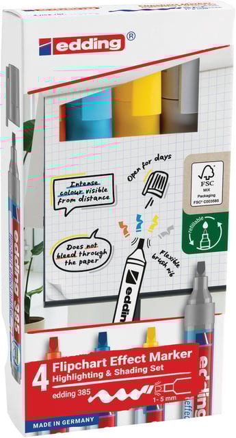 Viltstift edding 385 flipover penseelpunt assorti 4 stuks afbeelding