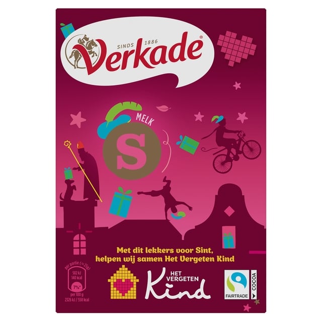 Chocoladeletter Verkade melk S 65 gram afbeelding