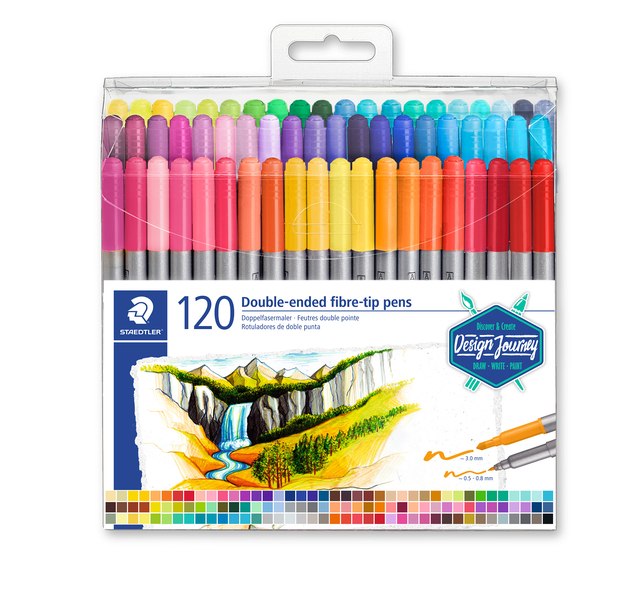 Kleurstift Staedtler 3200 dubbele punt fijn en ultrafijn etui à 120 kleuren afbeelding