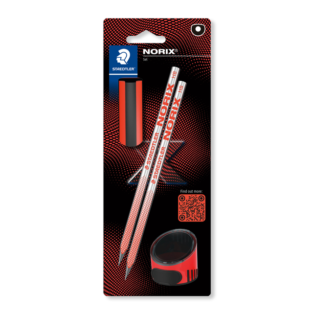 Potlood Staedtler Norix HB zwart-koraal blister à 2 stuks