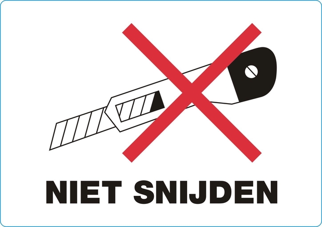 Waarschuwingsetiket IEZZY niet snijden 105x74mm 500 stuks afbeelding