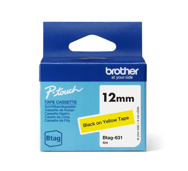 Labeltape Brother P-touch Btag-631 standaard 12mm zwart op geel afbeelding