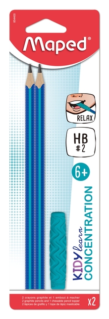 Grafietpotlood Maped Kidy Learn Concentration met kauwtopper set à 2 stuks blauw afbeelding