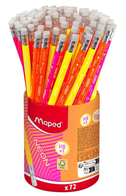 Grafietpotlood Maped Neon met gum pot à 72 stuks assorti afbeelding