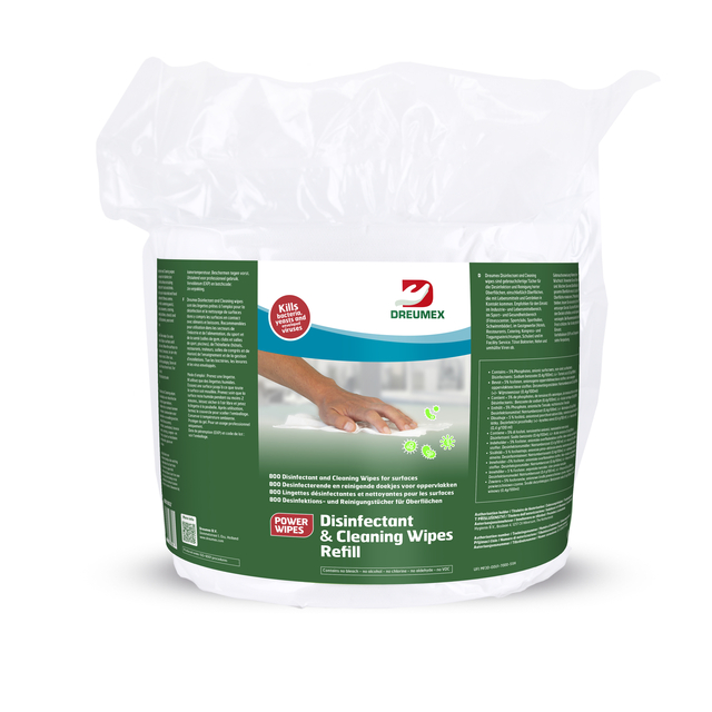 Desinfectiedoekjes Dreumex Disinfectant & Cleaning navulling 800 stuks wit afbeelding