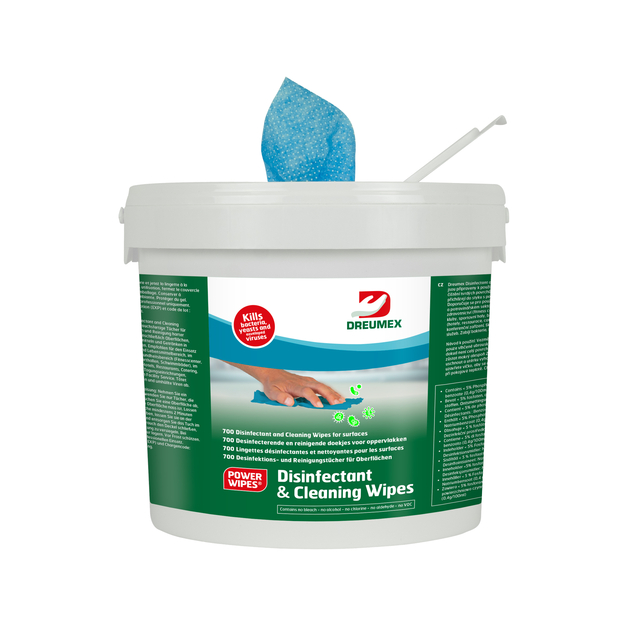 Desinfectiedoekjes Dreumex Disinfectant & Cleaning emmer 700 stuks blauw afbeelding