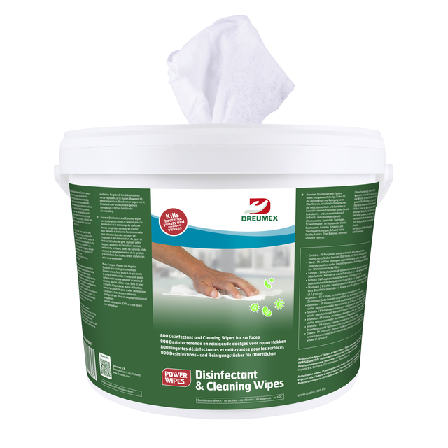 Desinfectiedoekjes Dreumex Disinfectant & Cleaning emmer 800 stuks wit afbeelding