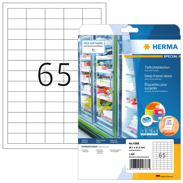 Etiket HERMA 4388 38.1x21.2mm diepvries wit 1625 etiketten afbeelding