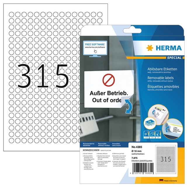 Etiket HERMA 4385 rond 10mm wit 7875 stuks