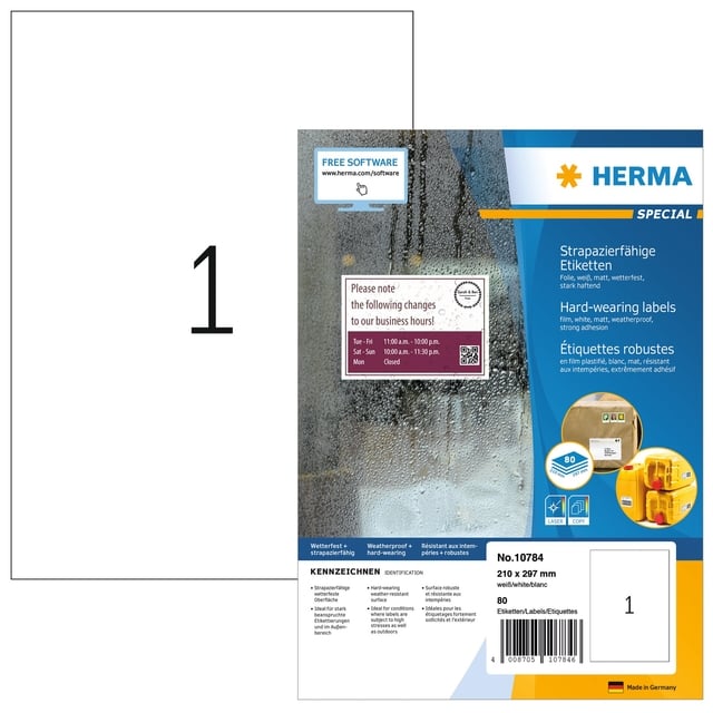 Etiket HERMA 10784 210x297mm weerbestendig wit 80 etiketten afbeelding