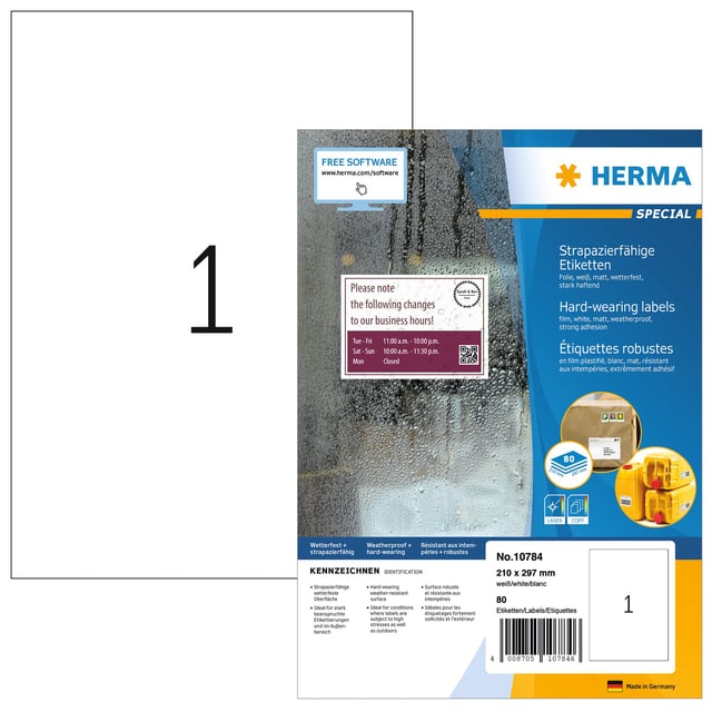 Etiket HERMA 10784 210x297mm weerbestendig wit 80 etiketten afbeelding