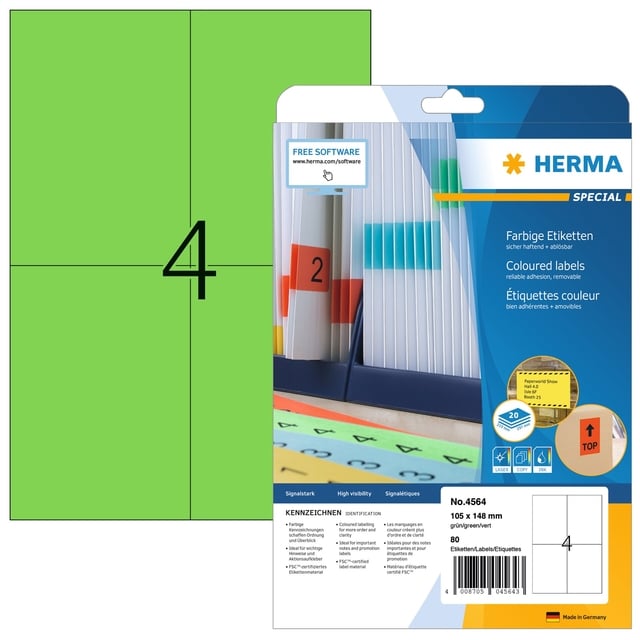 Etiket HERMA 4564 105x148mm groen 80 etiketten afbeelding