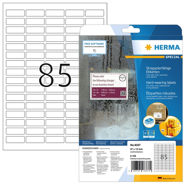 Etiket HERMA 8337 37x13mm weerbestendig wit 2125 stuks afbeelding
