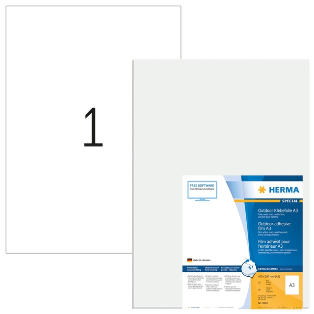 Etiket HERMA 9542 A3 297x420mm weerbestendig rekbaar wit 10 etiketten afbeelding