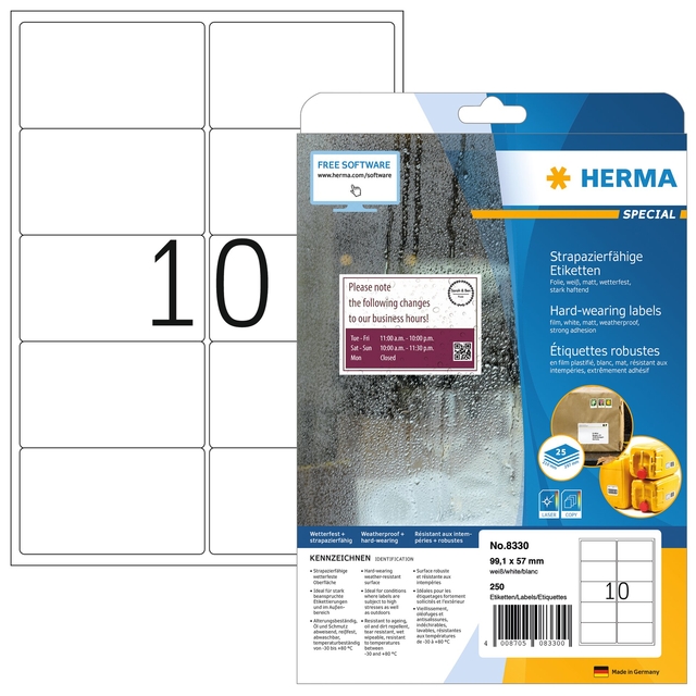 Etiket HERMA 8330 99.1x57mm weerbestendig wit 250 etiketten afbeelding