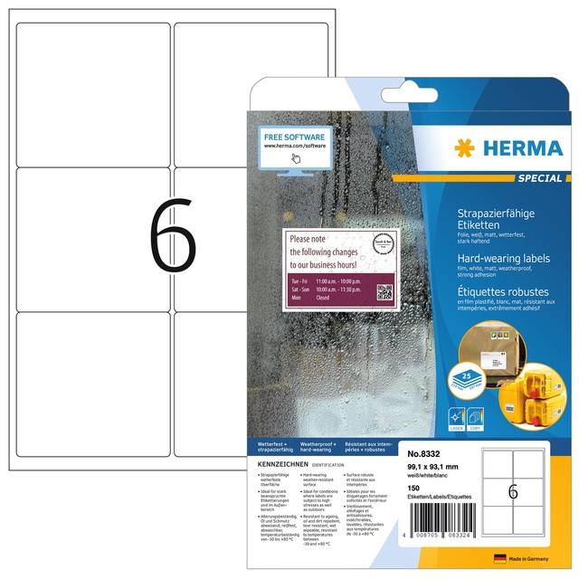 Etiket HERMA 8332 99.1x93.1mm weerbestendig wit 150 etiketten afbeelding