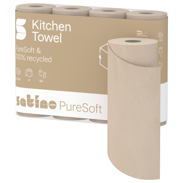 Keukenrol Satino PureSoft 3-laags 4x64 vel naturel 175890 — Foto 2 van 3